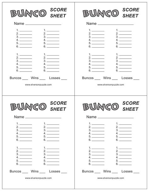 Free Printable Bunco Cards